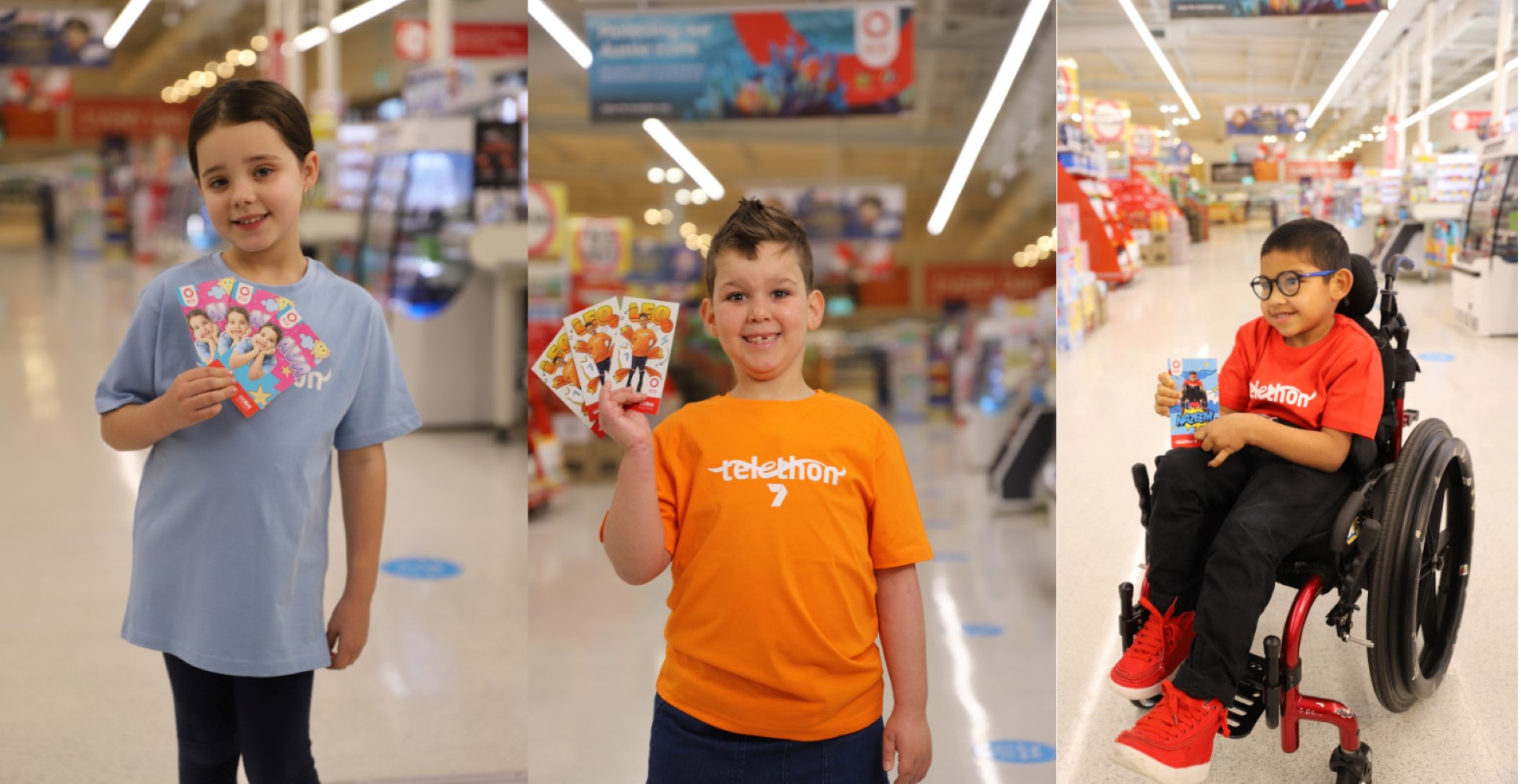 WA children Ava, Leo and Nazeem who have designed this year's donation cards